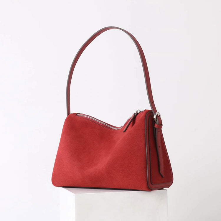 質感真皮|2025新款復古絨面磨砂牛皮柔軟高級感小眾餃子包流行時尚單肩斜挎「7038」25.06-4