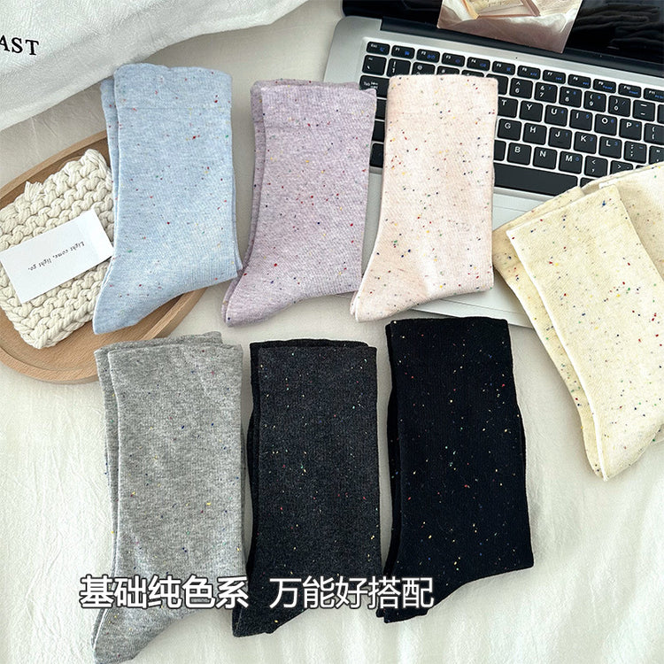 女襪|堆堆襪子女春夏季新款點子紗月子襪棉質親膚吸汗透氣彈力中筒襪「FM2502」25.03-1