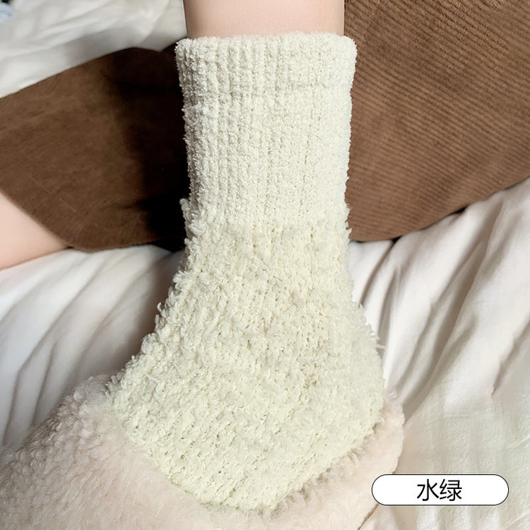 女襪|白色襪子女秋冬親膚舒適加絨保暖中筒襪加厚蓄熱居家產後月子襪「AD2419」24.11-2