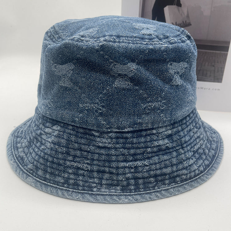 流行帽子|復古水洗牛仔漁夫帽女春夏百搭顯臉小戶外遮陽帽小熊可愛水桶盆帽「C4981」25.02-3