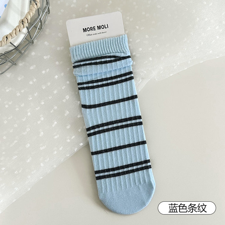 女襪|襪子女士卡通刺繡ins潮流中筒襪吸汗透氣彈力無骨棉質堆堆襪「ZX25506」25.09-5