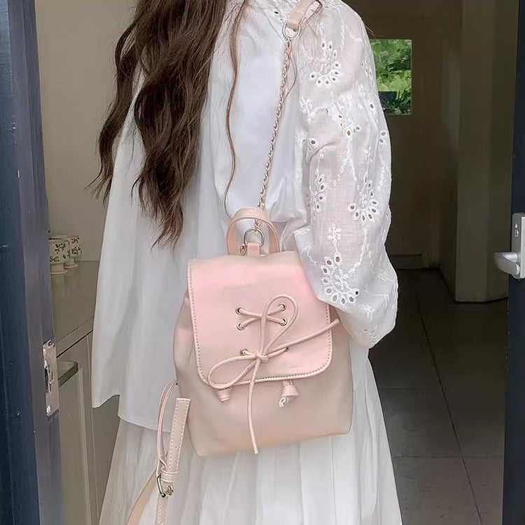 日韓流行|芭蕾風蝴蝶結雙肩包包女式2024新潮韓國背包可愛手提單肩包書包「9371#」24.05-2