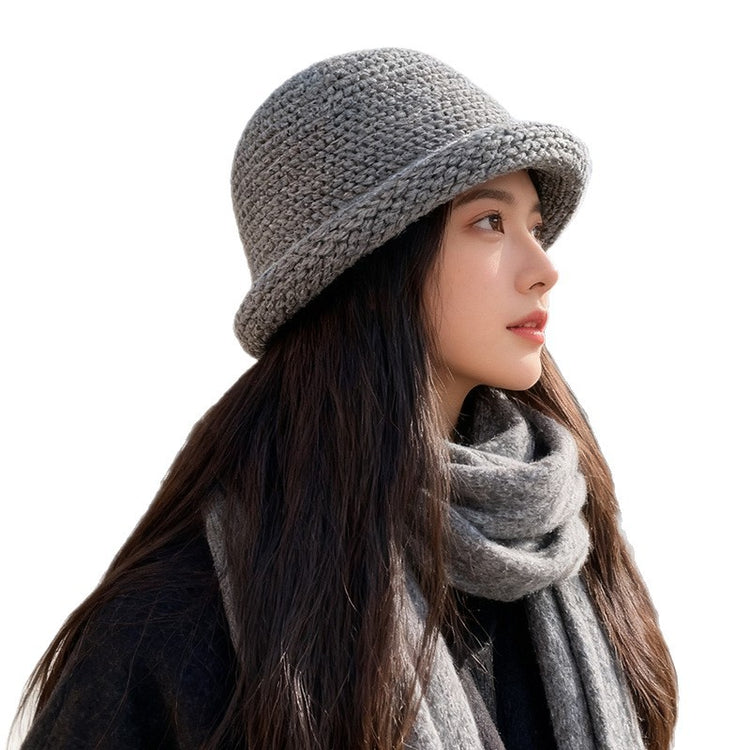 流行帽子|秋冬日系加厚毛線漁夫帽子女卷邊盆帽純色百搭保暖顯臉小針織帽男「C5653」25.09-5