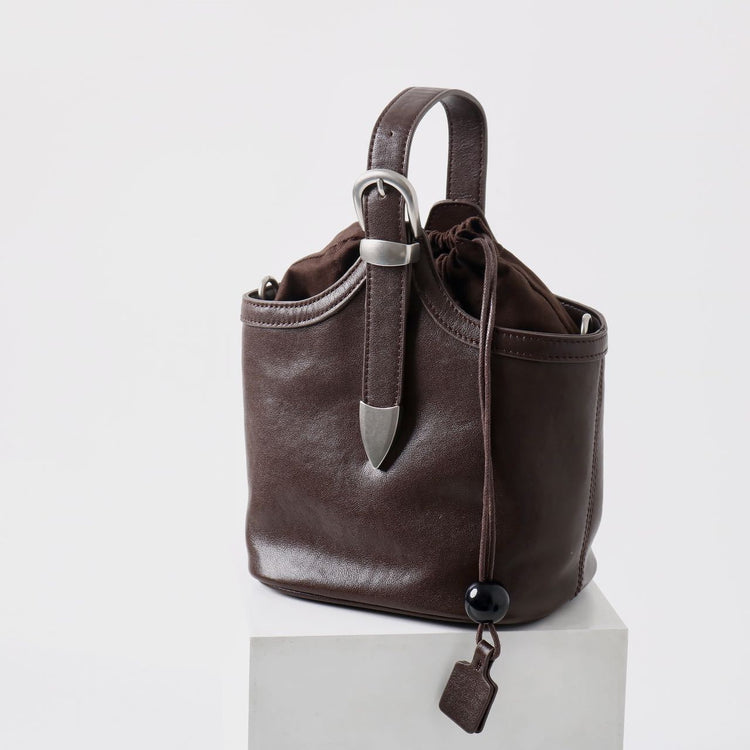 質感真皮|秋冬新款新中式復古水桶包女歐洲站真皮手提菜籃子包通勤單肩包女「15159」24.11-3