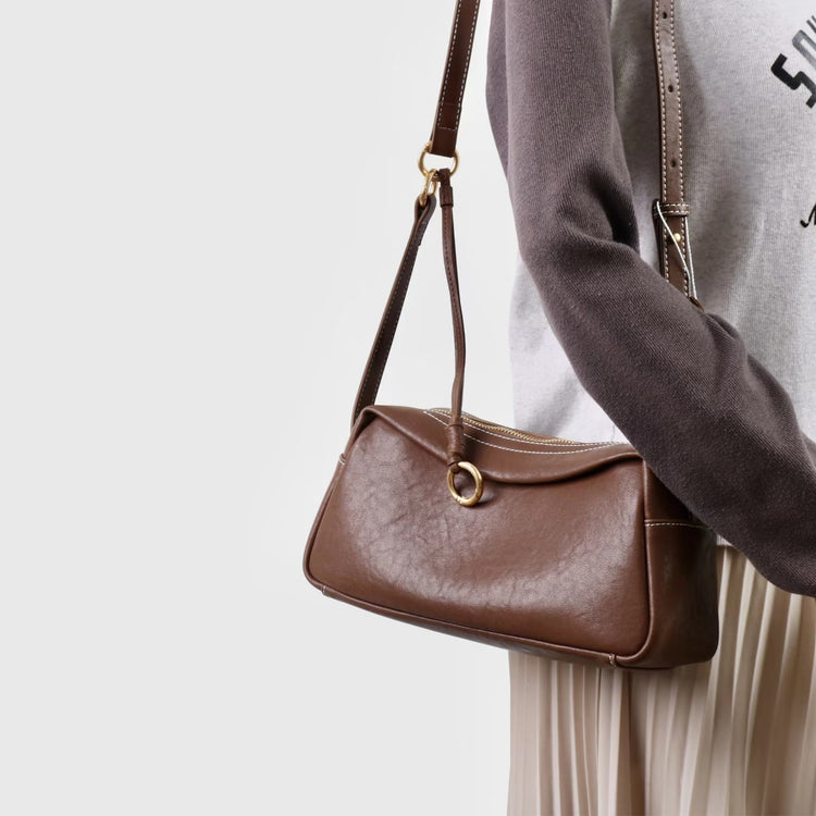 質感真皮|2025新款時尚軟牛皮枕頭包時尚百搭單肩斜背包高級感小眾設計腋下包「7059」25.09-4