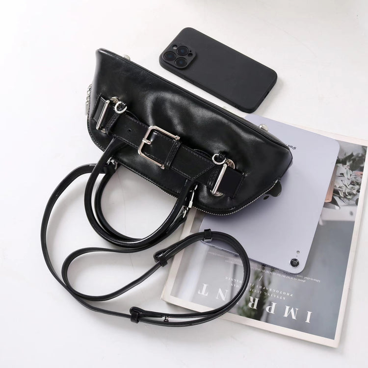 質感真皮|2025新款百搭手提包時尚優雅肩斜背包韓國小眾手提保齡球包包「6717」25.07-2