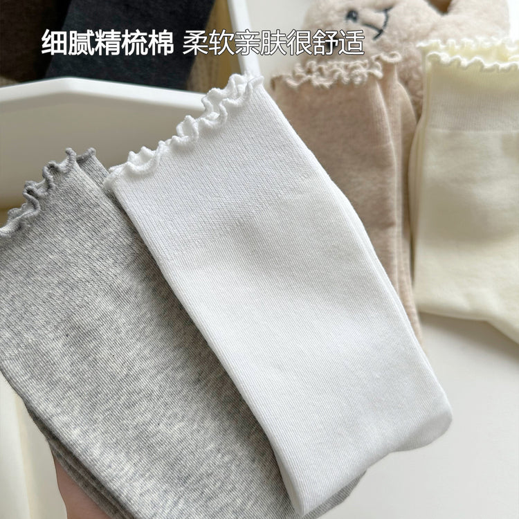 女襪|純色襪子女彈力木耳邊親膚舒適堆堆襪棉質吸汗透氣抑菌防臭中筒襪「DS1153」25.09-3