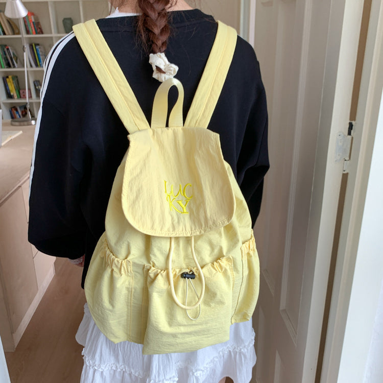 致青春|韓版2025新款抽繩電腦包尼龍帆布包大容量雙肩包學生上課通勤書包「071-126」25.07-4