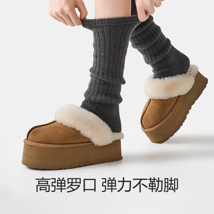 女襪|灰色針織襪套女秋冬季蓄熱加厚保暖羊絨襪彈力親膚舒適Y2K腿套「MZ24134」24.12-4
