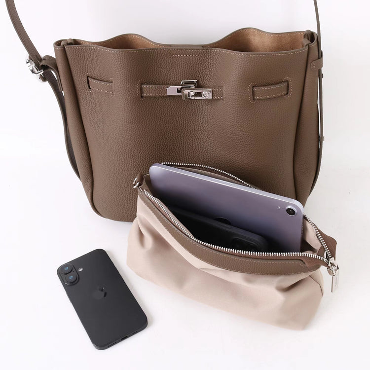 質感真皮|2025新款頭層牛皮高級感單肩斜背手提水桶包大容量小眾百搭「OS53088」25.11-1