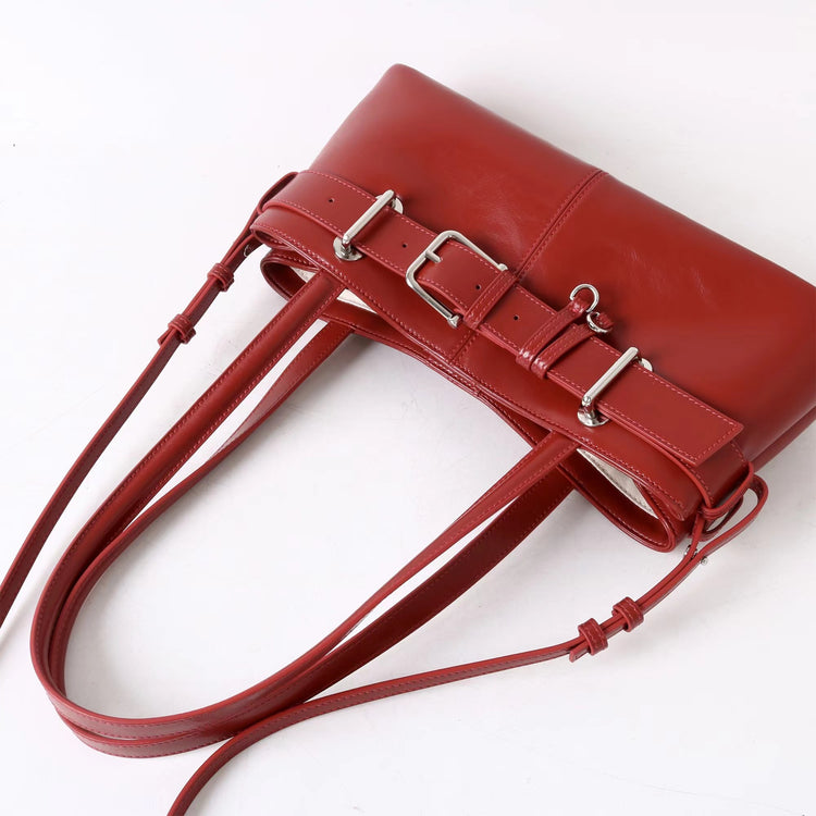 質感真皮|2025新款百搭女輕奢法式高級感機車包法棍包保齡球女單肩腋下包「6147」25.06-4