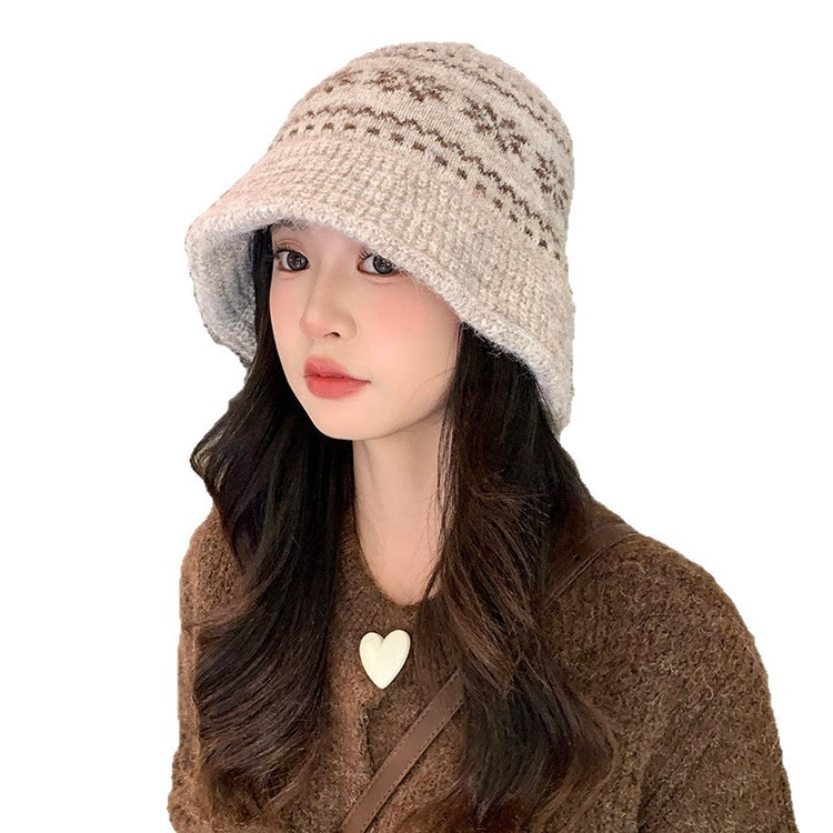 流行帽子|秋冬日系復古漁夫帽子女雪花針織盆帽加厚保暖百搭顯臉小毛線帽潮「C5644」25.09-4