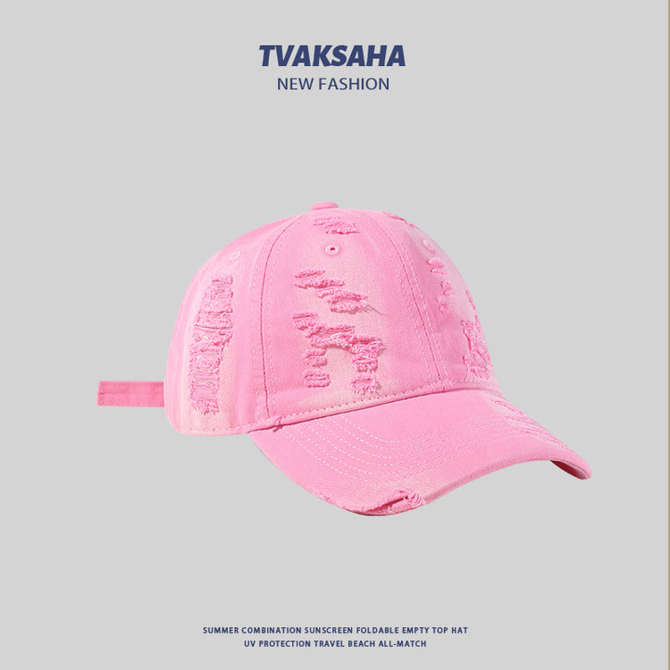 流行帽子|薄荷綠鴨舌帽女夏季小清新多巴胺穿搭遮陽帽個性破洞顯臉小棒球帽「C4161」24.07-3