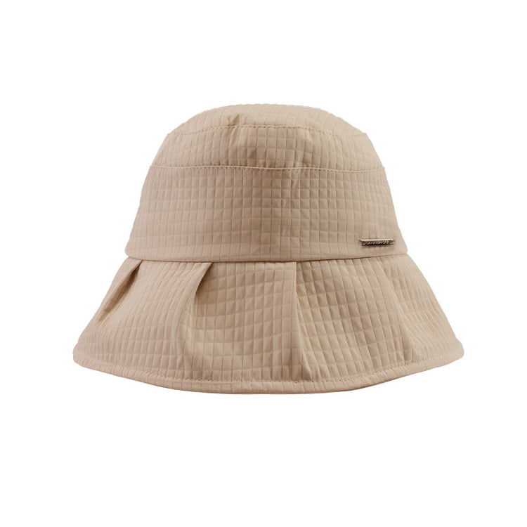 流行帽子|帽子夏季新款大帽檐遮臉方格QIA裙擺漁夫帽日系簡約時尚防曬帽女「C4068」24.06-3