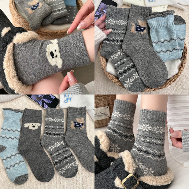 女襪|加厚羊毛襪子女日系保暖可愛卡通堆堆襪軟糯親膚舒適彈力中筒襪「HD25868」25.12-1