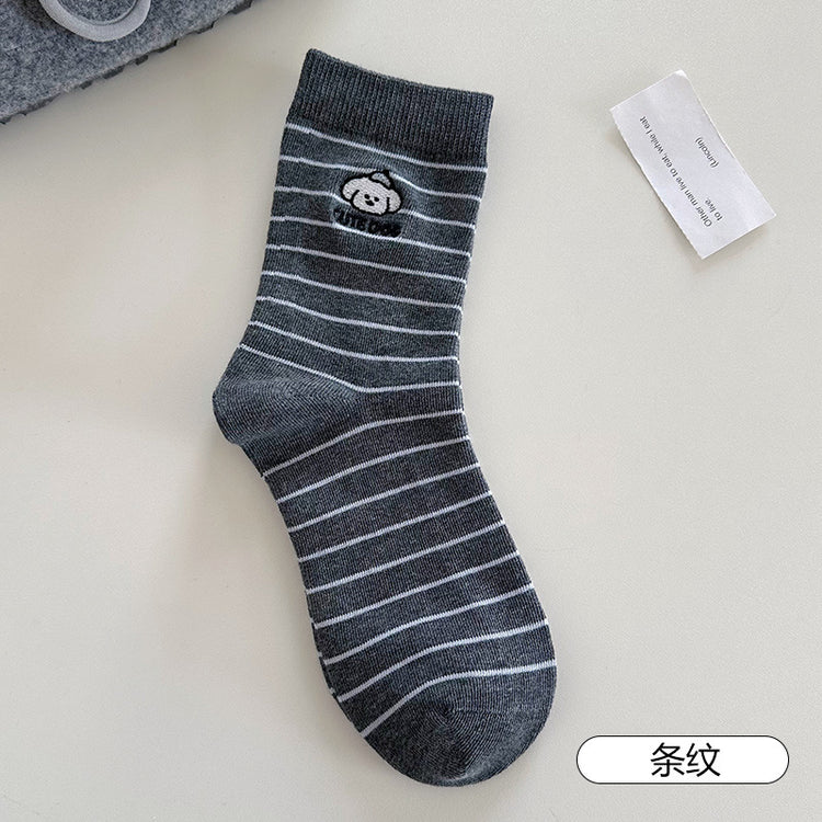 女襪|卡通圖案襪子女棉質吸汗透氣親膚舒適中筒襪雙針耐磨花邊諸暨襪子「YR1206」25.08-4