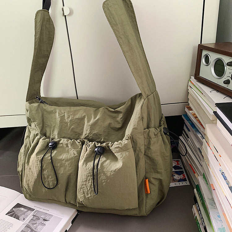 致青春|日系ins新款高顏值潮酷工裝風多口袋托特包情侶輕便大容量斜挎包「695-123」25.10-1