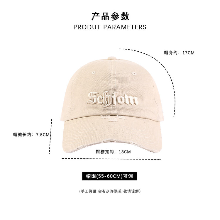 流行帽子 | 韓版純色SC立體繡後箭頭棒球帽春秋新款街頭復古水洗破洞軟頂帽子「C4412」24.09-4