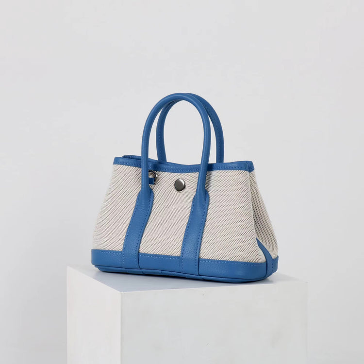 質感真皮|2025潮流新頭層牛皮撞色帆布手提花園包高級感洋氣單肩包休閒斜背包「80592」25.04-2