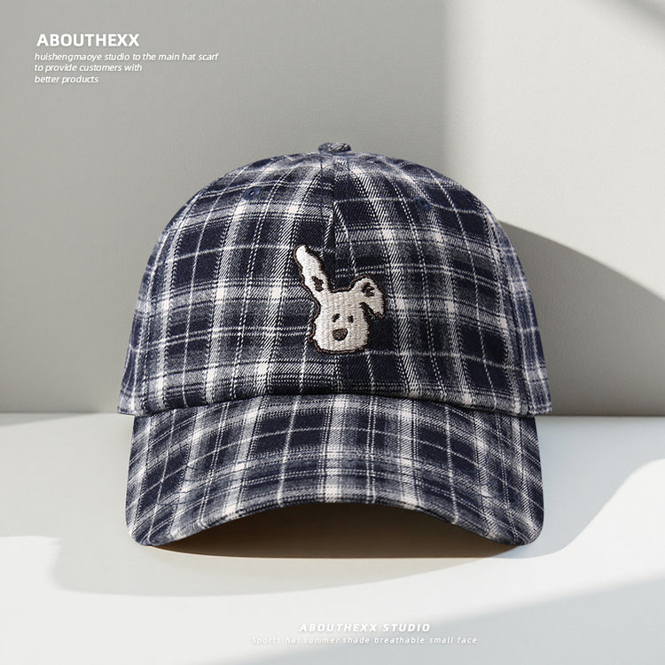 流行帽子|韓系復古格紋小狗帽子女2025新款顯臉小棒球帽百搭遮陽防曬鴨舌帽「C5615」25.09-3