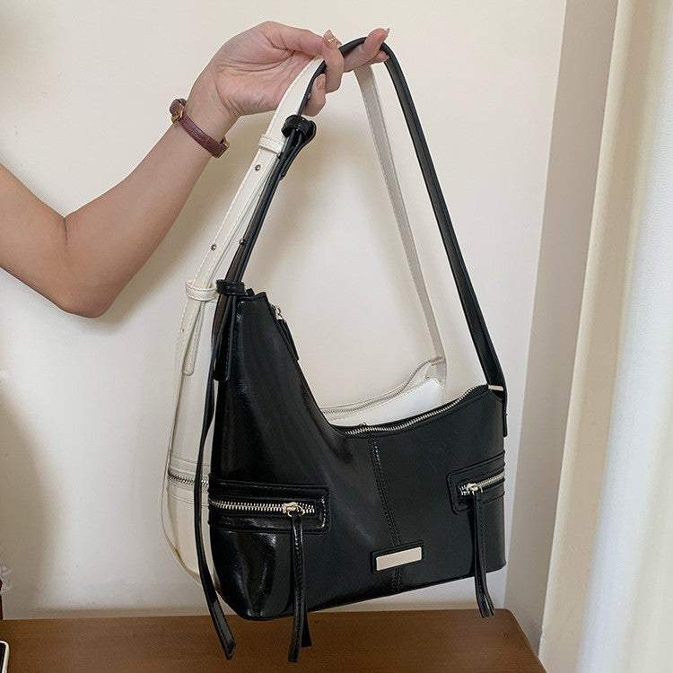 日韓流行|韓國小眾辣妹風Y2K潮酷單肩包腋下餃子包高級感黑色百搭新月包女「F9012」25.07-4