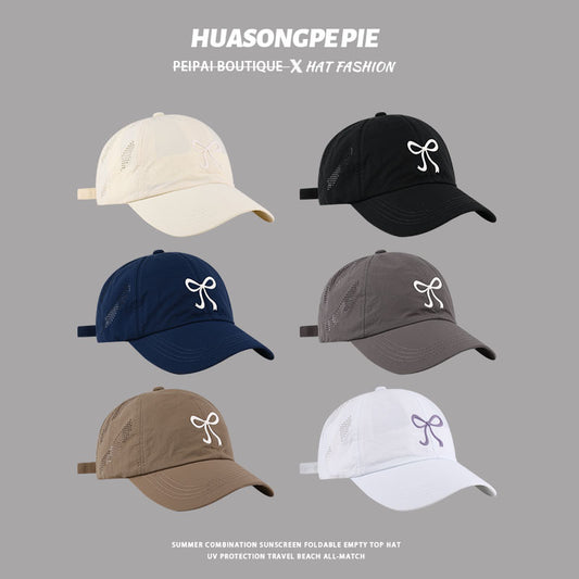 流行帽子|帽子新款速乾百搭蝴蝶結棒球帽女側邊網眼透氣寬檐遮臉戶外防曬帽「C3937」24.05-2