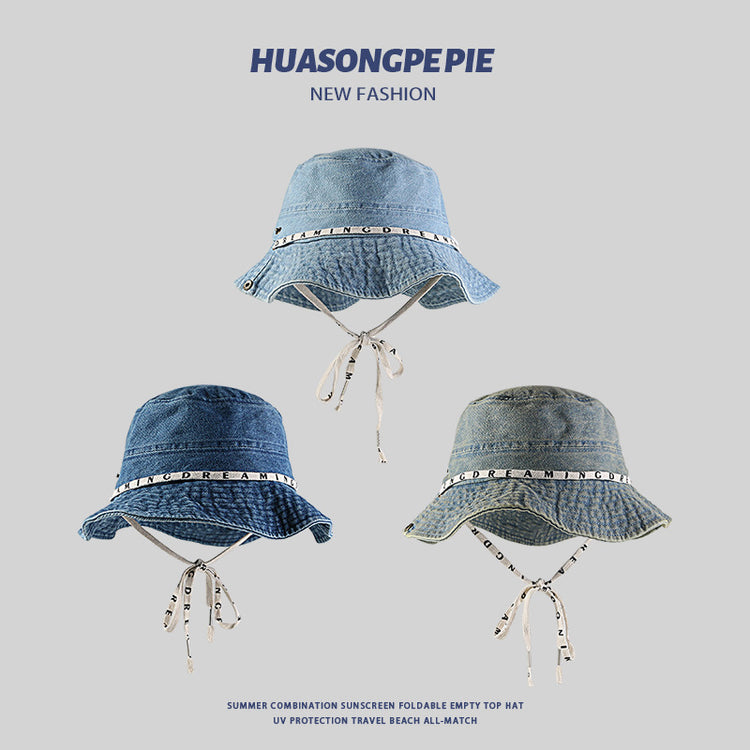 流行帽子|牛仔大帽檐遮陽帽夏季女復古休閒登山帽顯臉小系帶漁夫帽出遊帽子「C4142」24.07-2