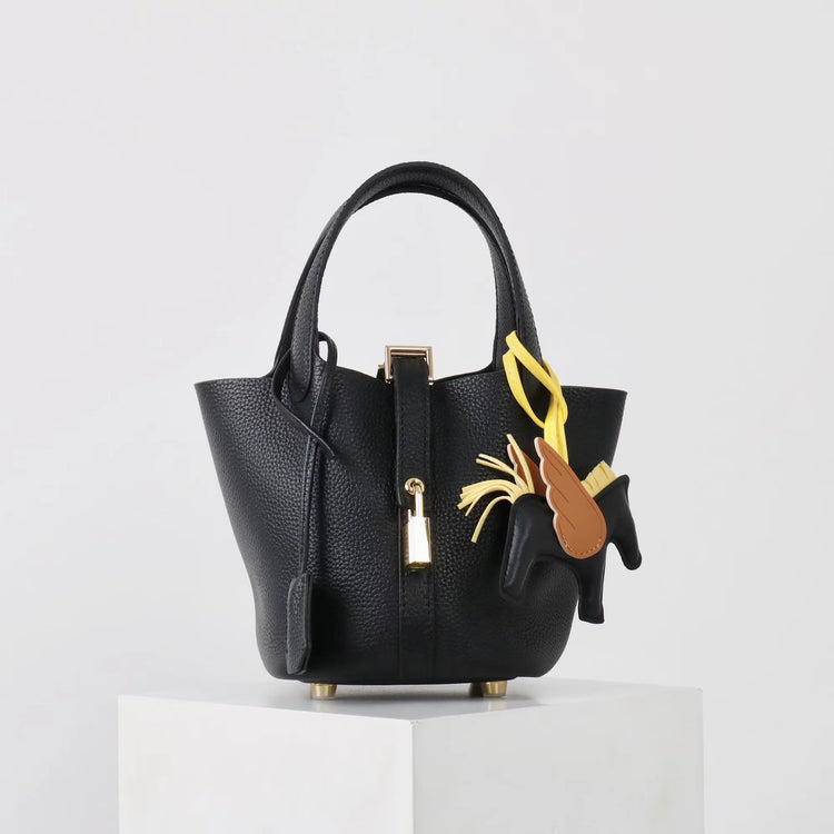 質感真皮|2025年新款時尚軟牛皮水桶包togo頭層牛皮h家菜籃子百搭通勤手提包「80900」25.04-4