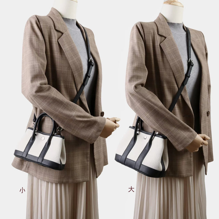 質感真皮|2025潮流新頭層牛皮撞色帆布手提花園包高級感洋氣單肩包休閒斜背包「80592」25.04-2