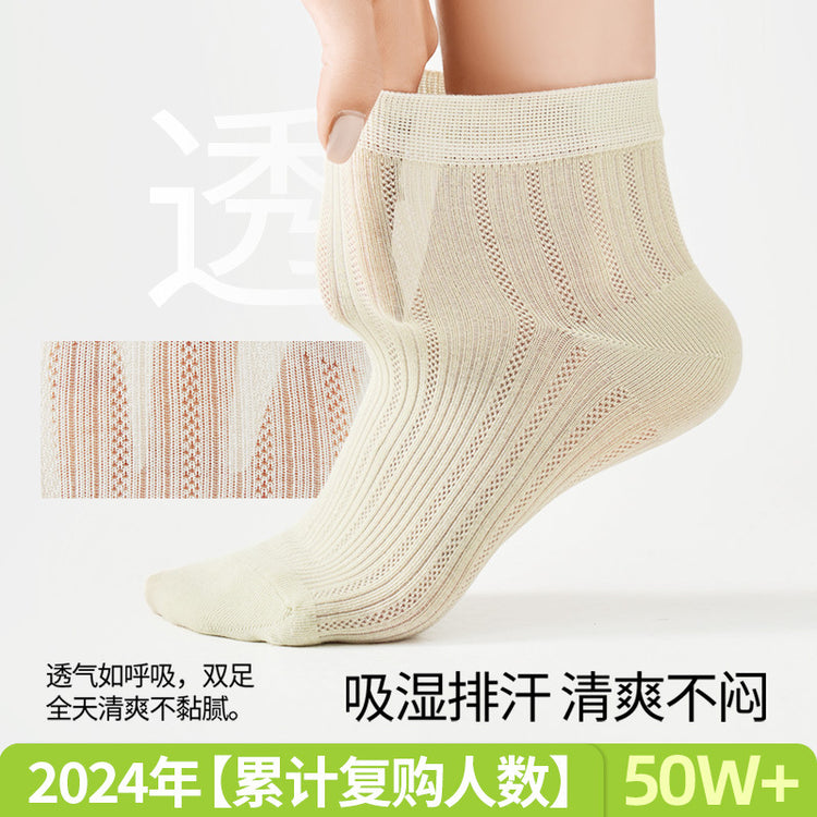 女襪|白色襪子女棉質耐磨抗起球彈力無骨短襪吸汗網眼透氣襪子批發「MI25813」25.05-2
