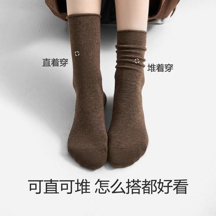 女襪|咖色襪子女彈力卷邊無骨棉質抗菌防臭堆堆襪ins潮簡約耐磨中筒襪「JX24053」24.12-2