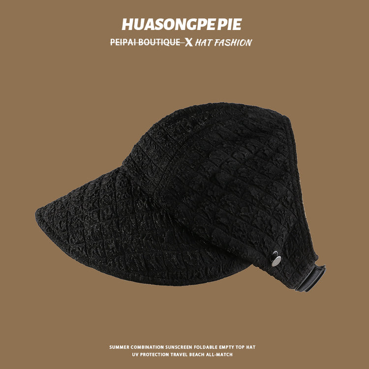 流行帽子|防曬帽女夏季防紫外線遮陽帽遮臉夏季新款韓版格內褶皺半空頂帽子「C4046」24.06-2