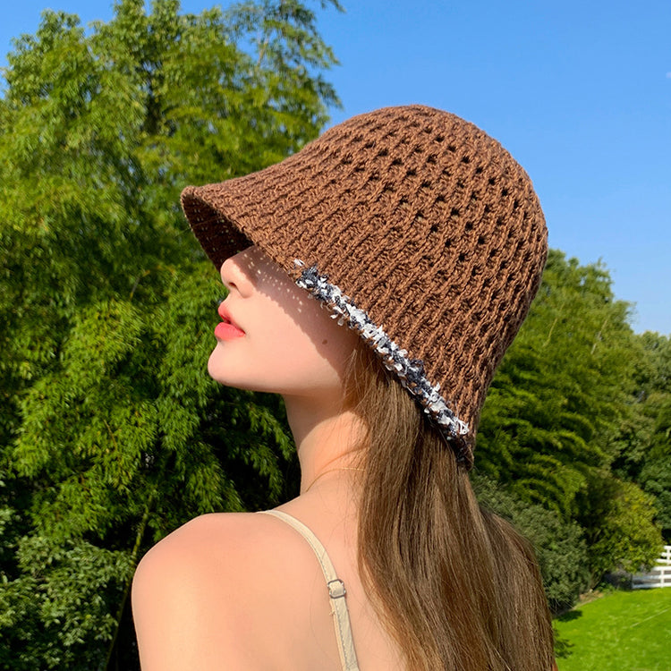 流行帽子|帽子新款夏季碎花邊鏤空漁夫帽透氣甜美百搭防曬帽海邊沙灘遮陽帽「C3821」24.04-3