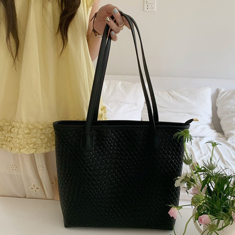日韓流行|大容量編織托特包包女2025新款潮時尚百搭單肩包高級質感通勤大包「9600#」25.05-1