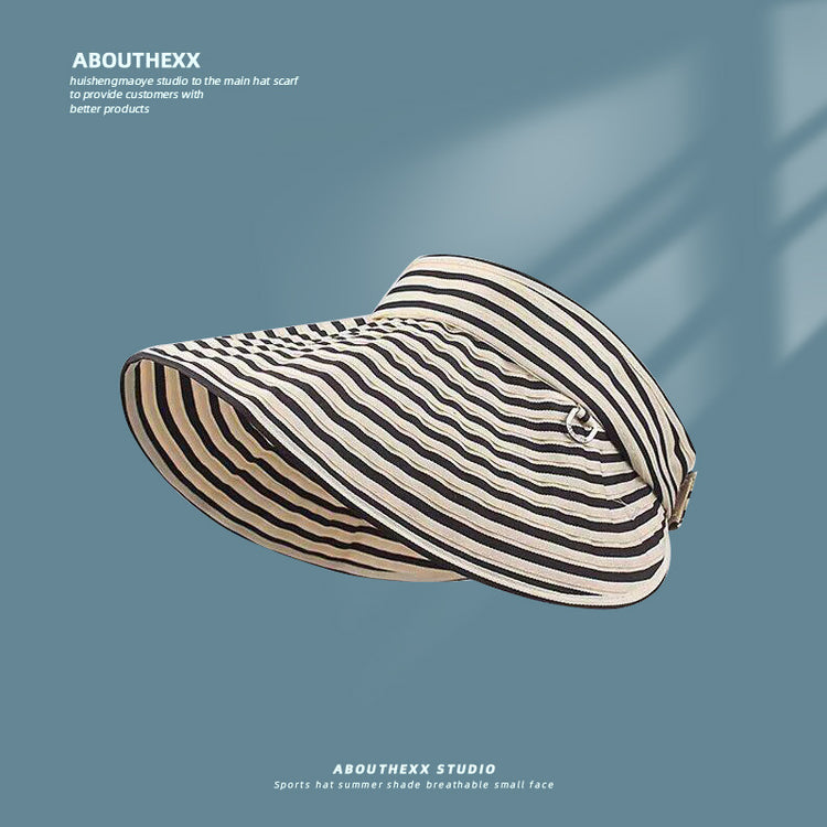 流行帽子|條紋空頂帽子女春夏防曬無頂可折疊太陽帽防紫外線遮陽戶外蛋捲帽「C5236」25.05-1