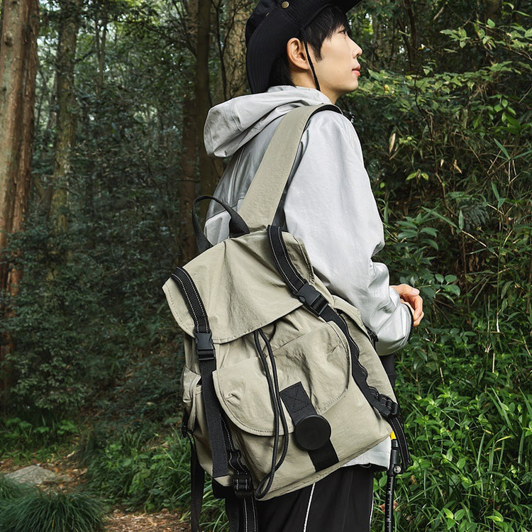致青春|戶外大容量輕便雙肩包女旅行登山抽繩翻蓋背包防潑休閒運動登山包「1313-140」24.12-3