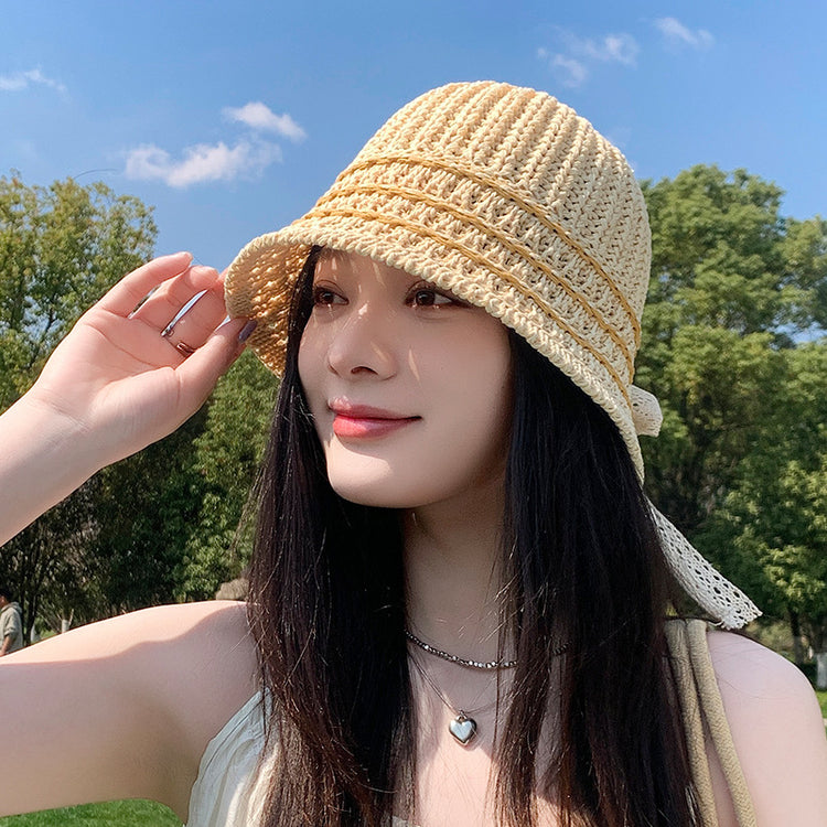 流行帽子|帽子女夏季鏤空透氣戶外遮陽漁夫帽百搭顯臉小草編防曬太陽帽韓版「C5145」25.04-1