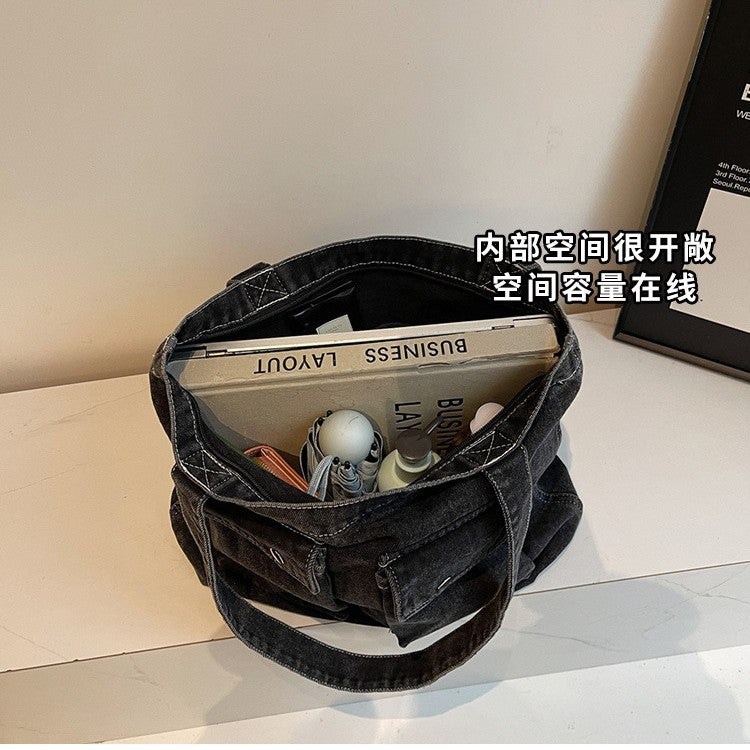 致青春|大容量手提包女時尚小眾設計感牛仔布包流行復古百搭通勤托特包「8270-127」25.03-2