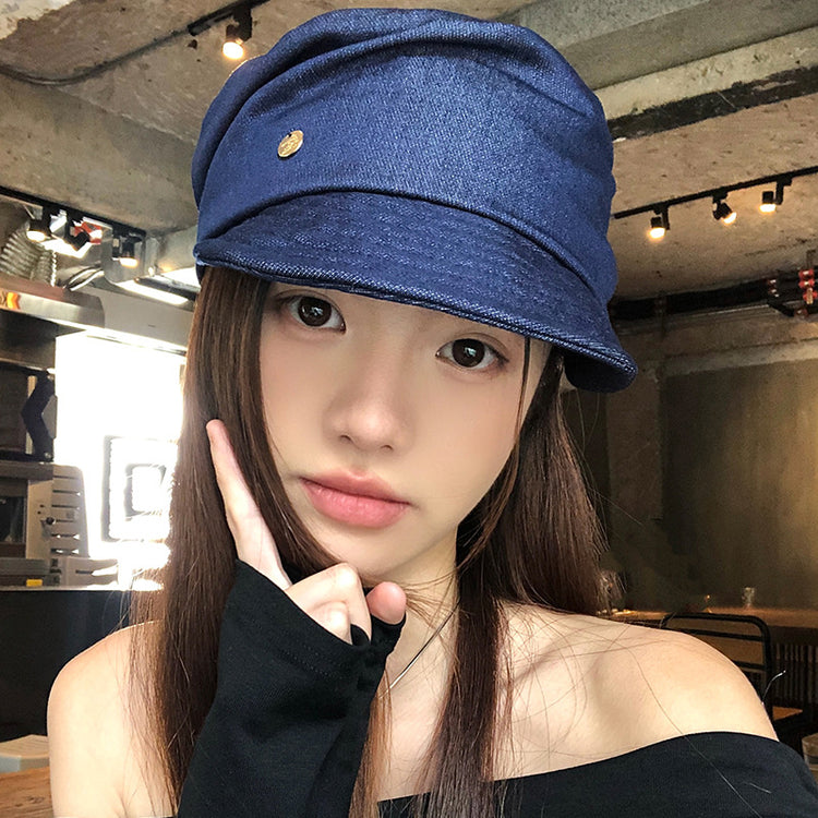 流行帽子 | 日系復古水洗褶皺帽子女牛仔貝雷帽時尚百搭顯臉小鴨舌帽報童帽潮「C5433」25.07-5
