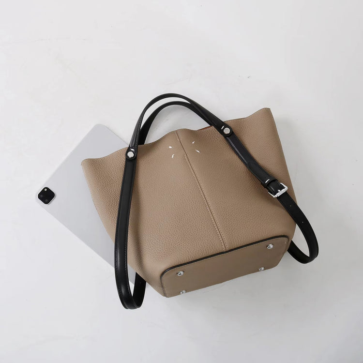 質感真皮|2025新款頭層牛皮手提托特包真皮水桶包小眾高級感腋下包時尚單肩包「2963」25.02-3