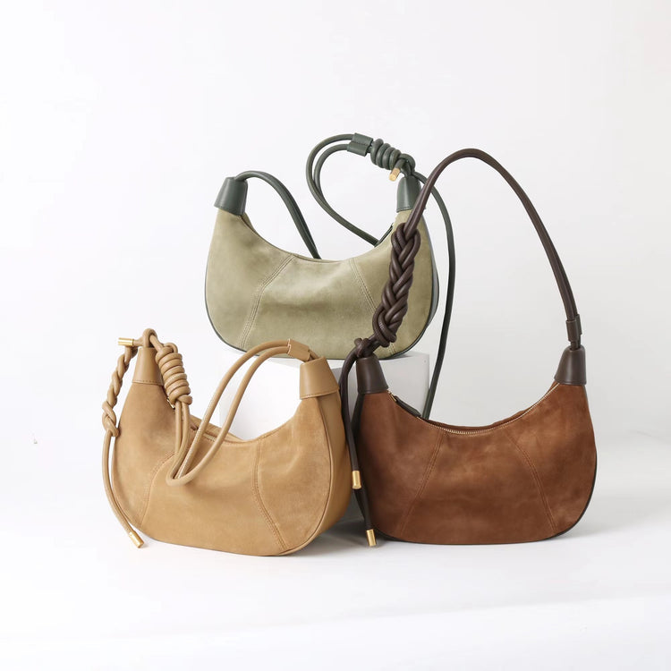 質感真皮|2025新款磨砂牛皮休閒百搭牛角月牙餃子包真皮腋下包簡約通勤「7040」25.06-4