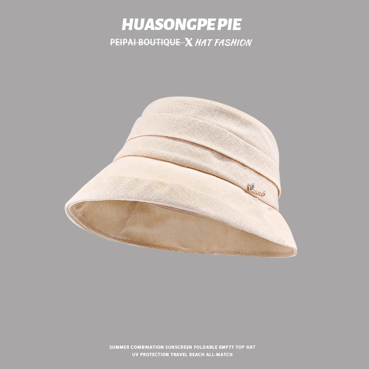 流行帽子|褶皺漁夫帽夏季氣質百搭遮陽帽防曬遮臉棉麻防曬帽卷邊新款太陽帽「C3768」24.03-4