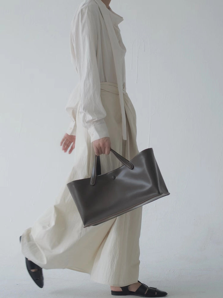 質感真皮|2024年新韓版托特包女頭層牛皮大容量高級感復古通勤包法式小眾包「3725」24.07-5