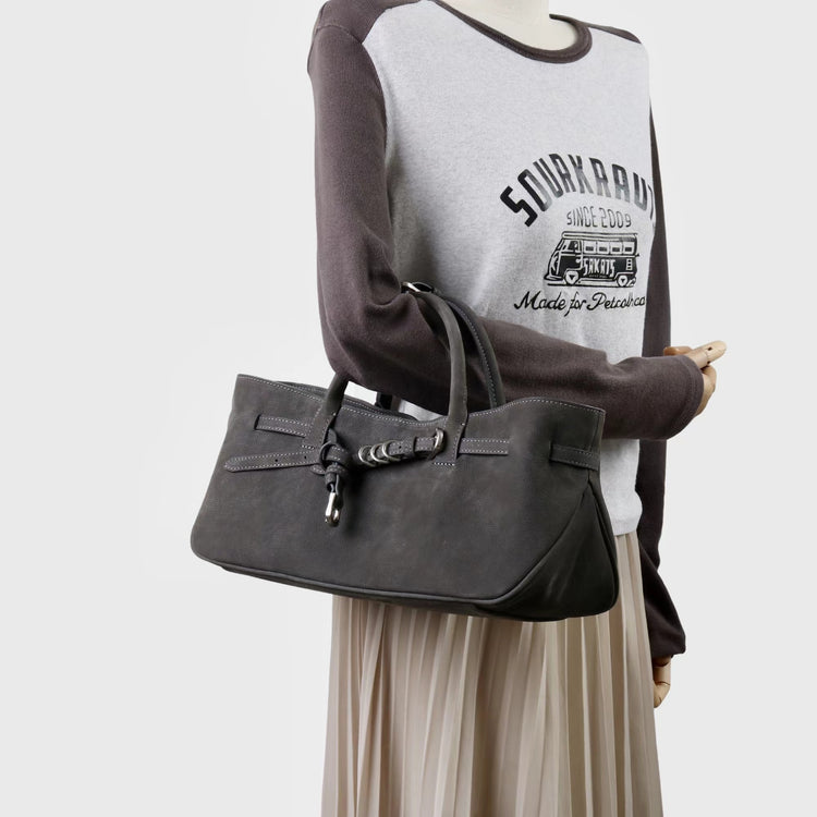 質感真皮|2025新款復古休閒麂皮包通勤百搭極簡皮帶扣設計斜背女小眾托特包「5797」25.09-4