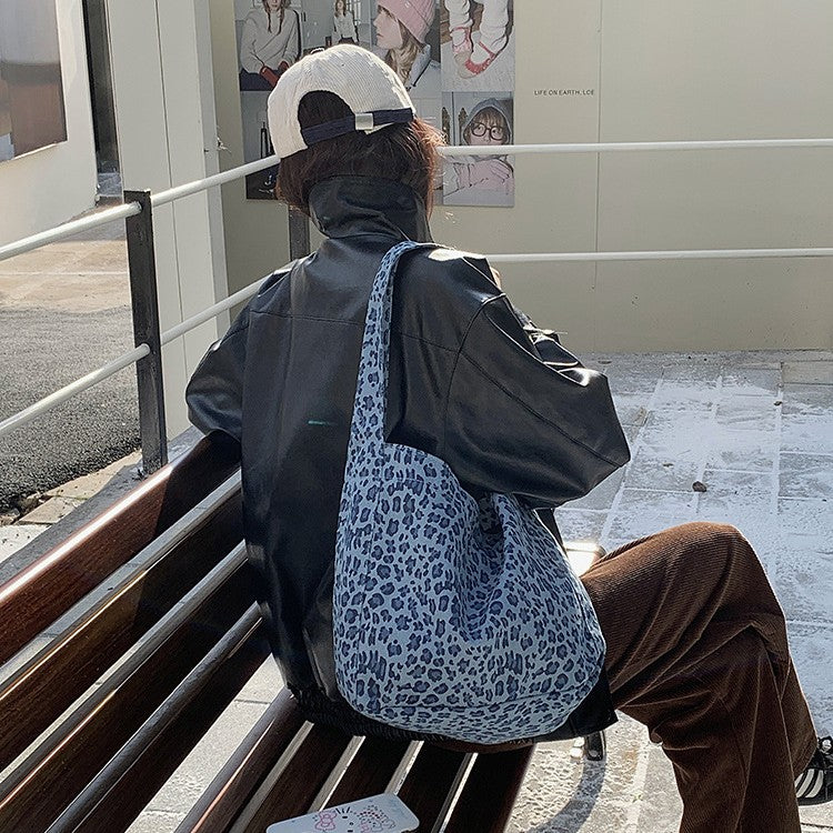 日韓流行|韓系ins復古豹紋帆布包時尚小眾百搭單肩腋下包大容量通勤托特包「H9039」25.09-5