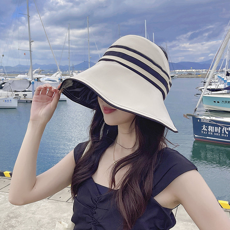 流行帽子|夏季時尚顯臉小帽子女戶外防紫外線空頂遮陽帽新款黑膠防曬太陽帽「C0994A」25.04-3