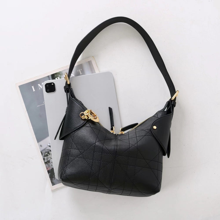 質感真皮|2025新褶皺羊皮藤格紋手提包時尚休閒優雅單肩腋下通勤高級感包「X3820D3819」25.10-1