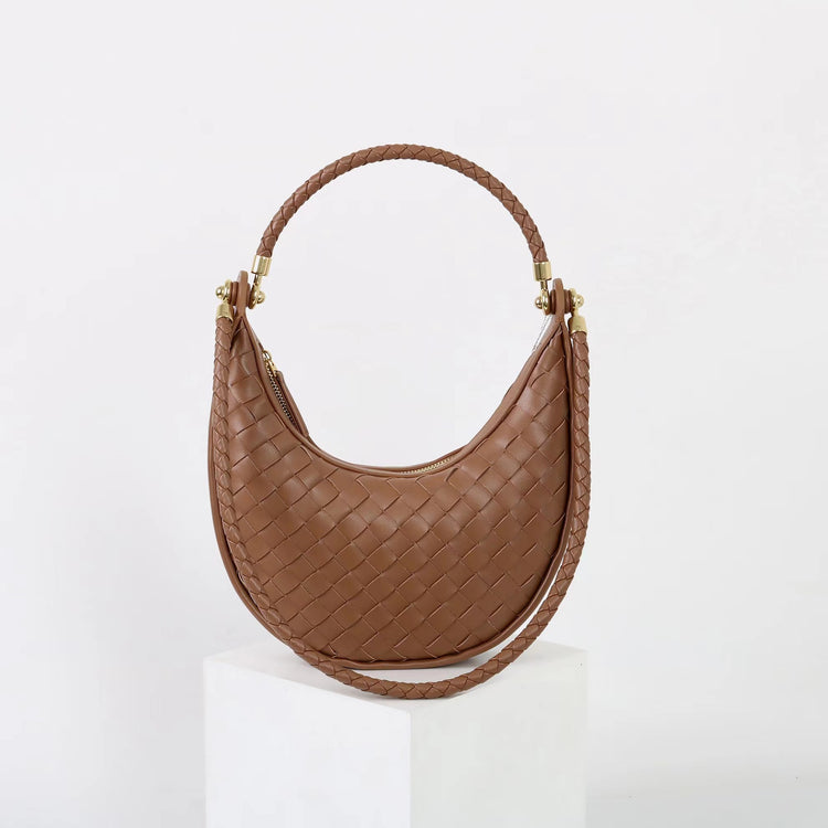 質感真皮|編織半月包Hobo腋下包2025新款百搭單肩大容量女包斜挎手提包「6032」25.02-2