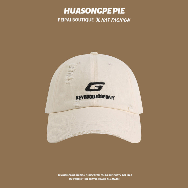 流行帽子|帽子破洞刺繡棒球帽女夏季防紫外線顯臉小遮陽帽戶外騎行鴨舌帽男「C4101」24.06-4