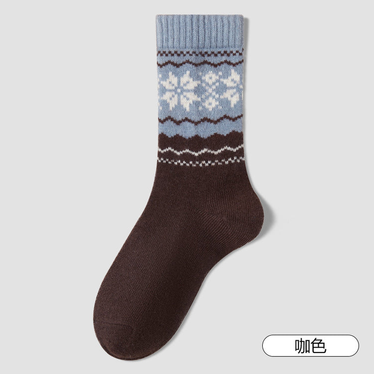女襪|費爾島復古提花羊毛襪子女秋冬加厚保暖堆堆襪日系百搭彈力中筒襪「LM9216」25.11-4